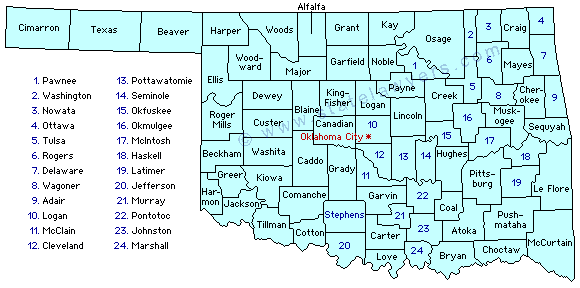 Oklahoma County Outline Map.